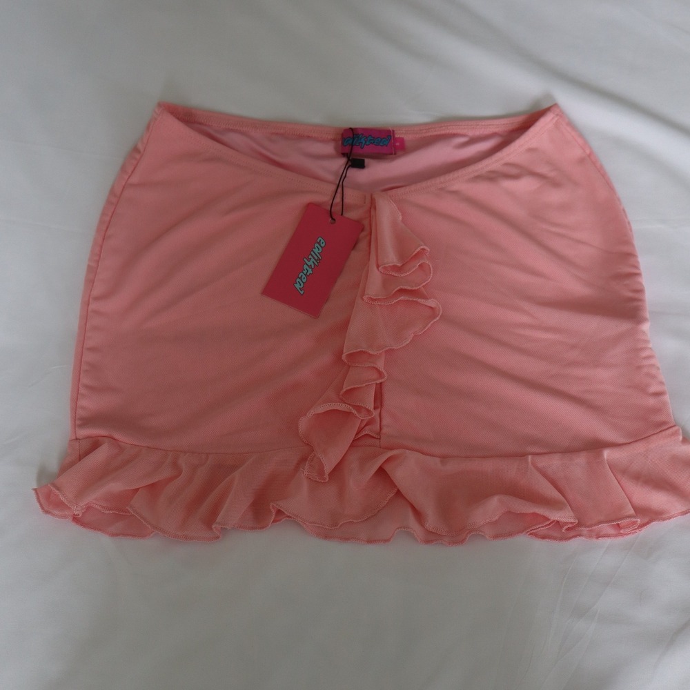 NWT Edikted Pink Ruffle Micro Mini Low Rise Skirt Women's Small Coquette Y2K